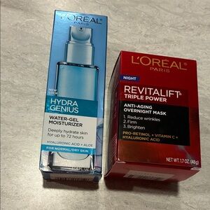 L'Oreal Hydra Genius Blue Moisturizer and Revitalift Red Night Mask